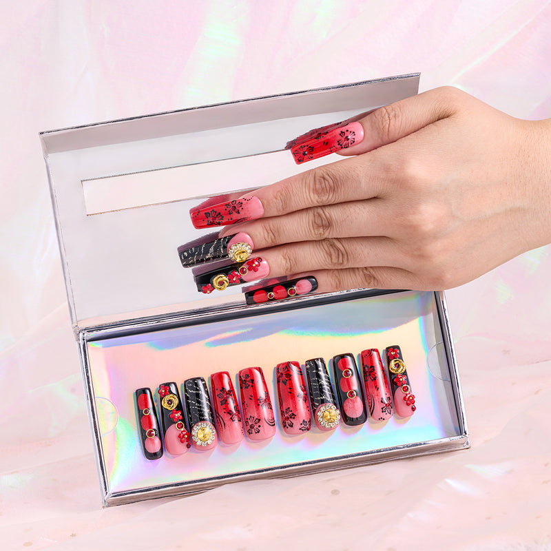 Scarlet Bloom Dance Handmade Nails MG587
