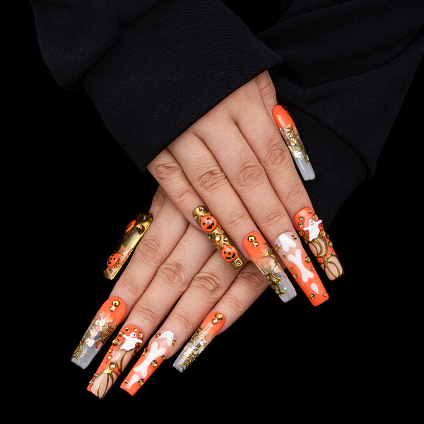 Pumpkin Spell Handmade Nails MG571