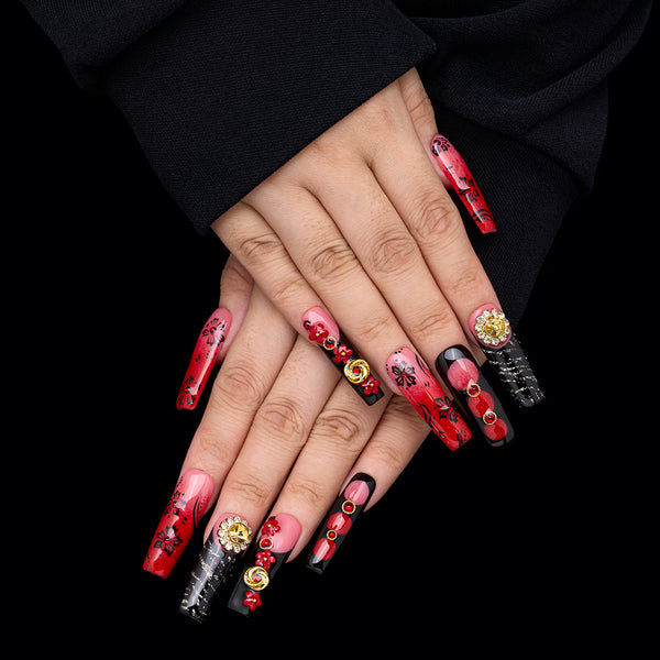 Scarlet Bloom Dance Handmade Nails MG587