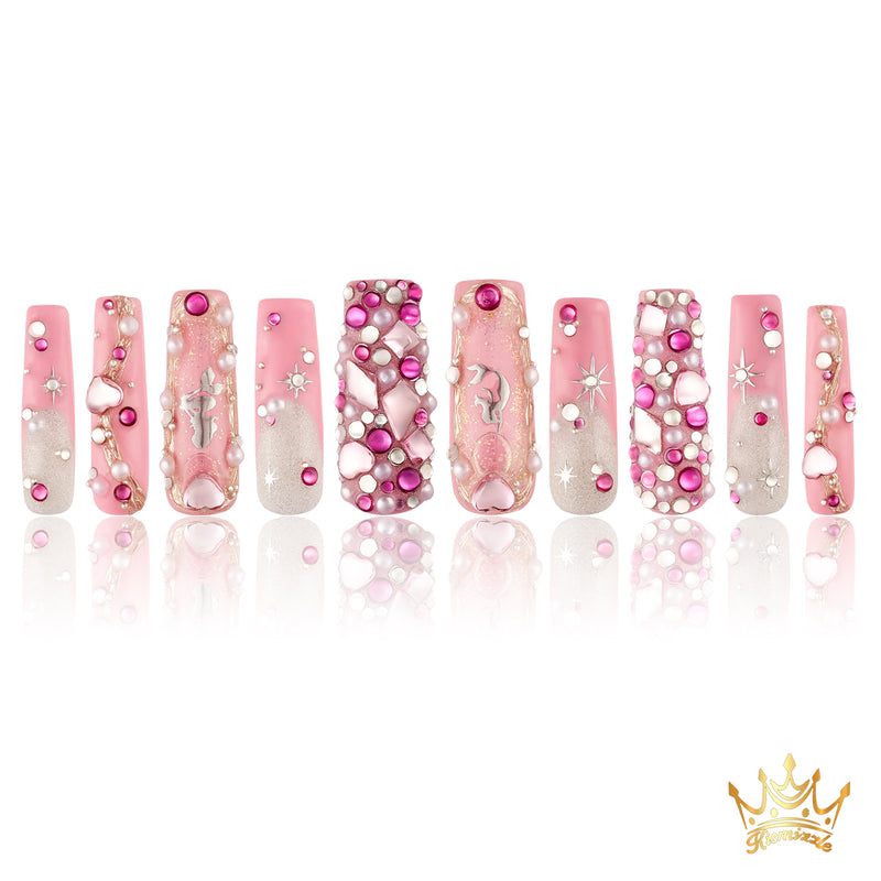 Pink overload Handmade water Nails MG442