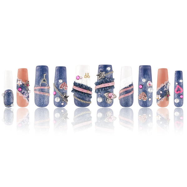 Heartbeat in Denim Diary Handmade Nails MG481