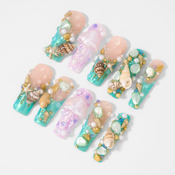 Whispers of the Sea Glow Handmade Nails MG565