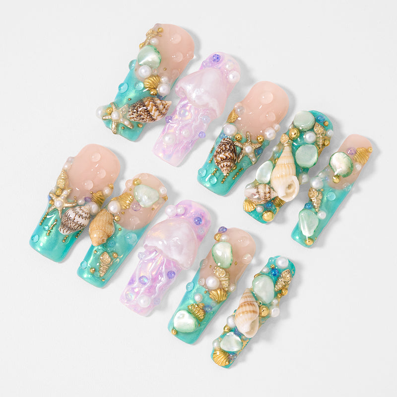 Whispers of the Sea Glow Handmade Nails MG565