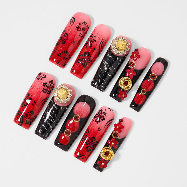 Scarlet Bloom Dance Handmade Nails MG587